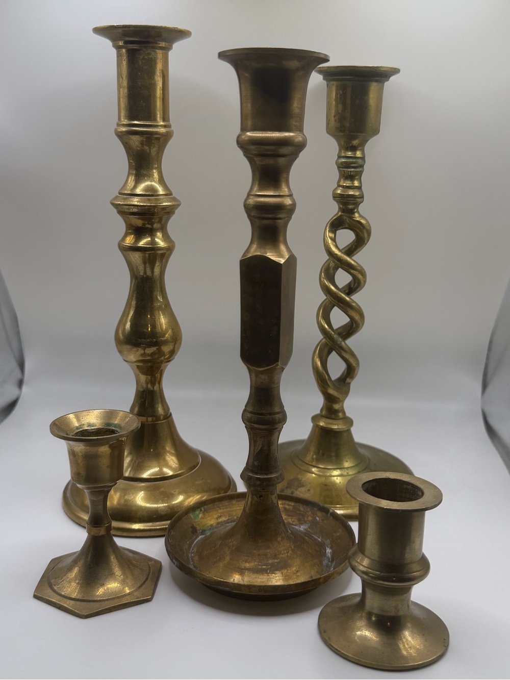 Set of 5 Mismatched Vintage Brass Candlestick Holders Gold Candle Holders Decor